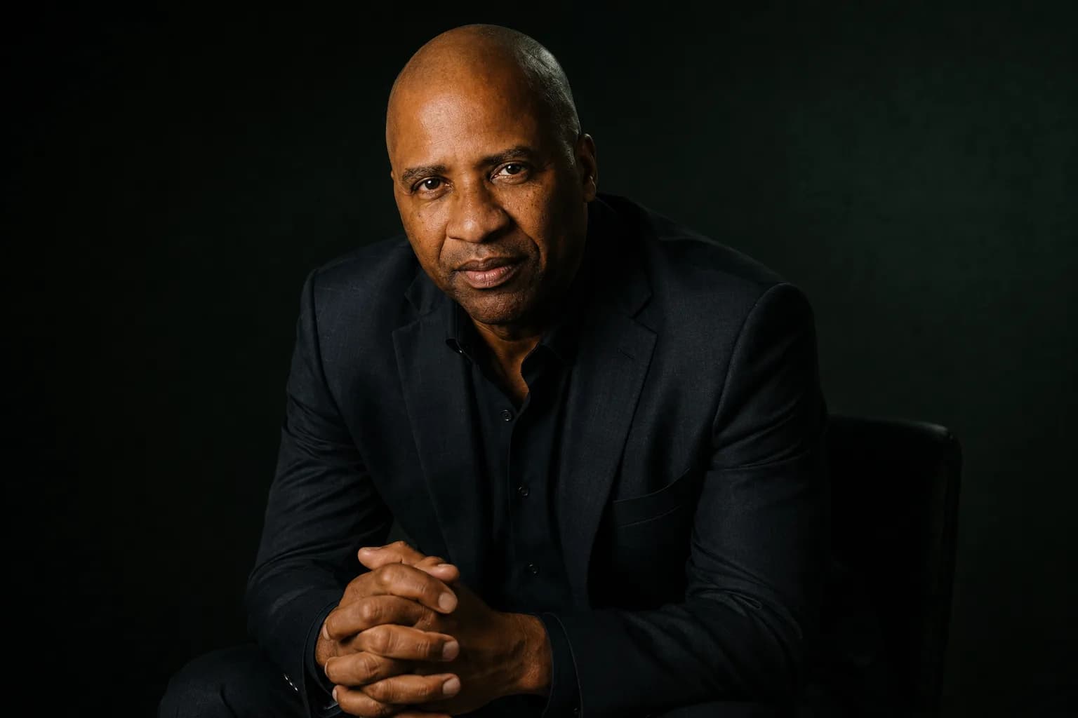 Rutherford Pascal seated at a table, hands clasped